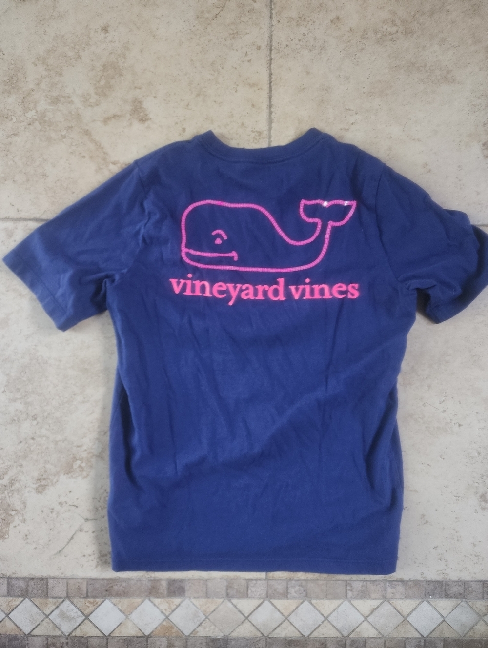 Vineyard Vines Kids Whales Logo Tee - Navy with Pink